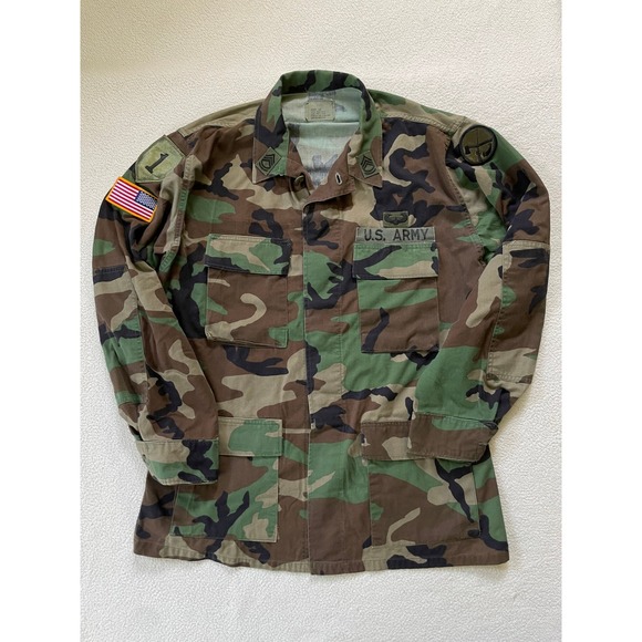 Military Other - US Army Mens Medium Long BDU Jacket Camo Woodland 1st Infantry Division Patches